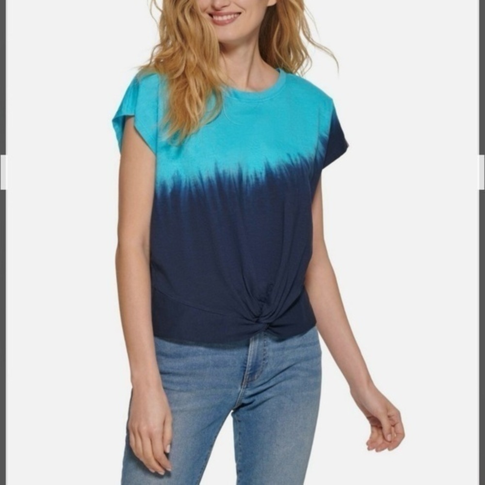 Tommy Hilfiger Women's Short Sleeve Tie-Dye Knot T-Shirt in Blue Size S